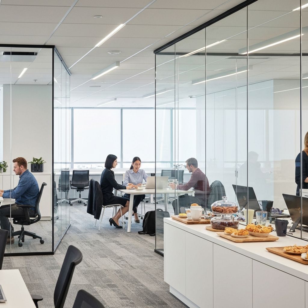 Open micro-market setup with coolers and self-checkout kiosk
